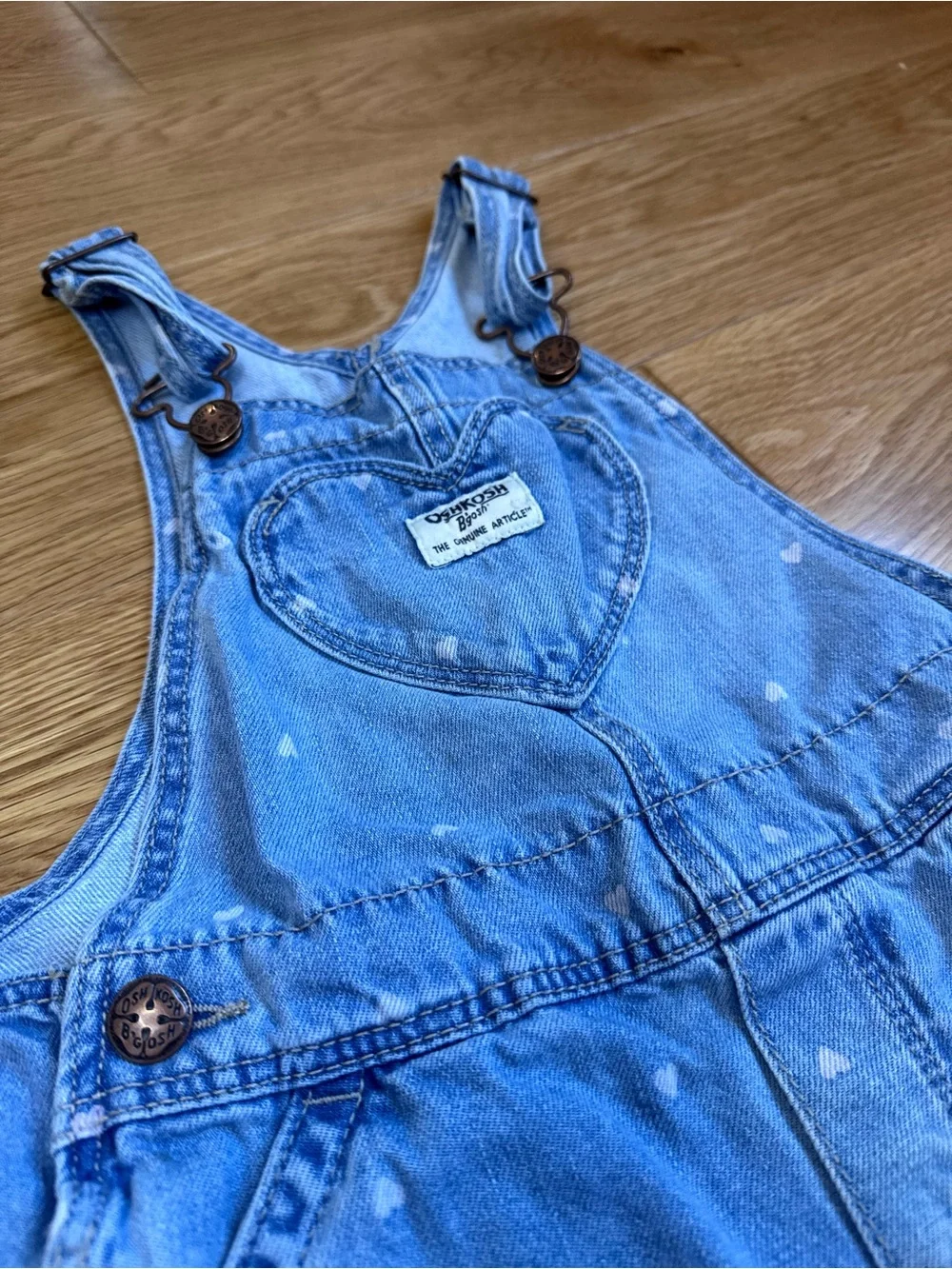 OshKosh B'gosh Light Blue Heart-Print Girls Jeans Overalls